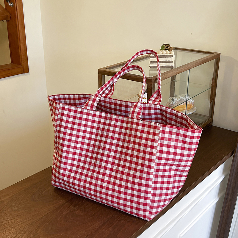 Luxury Beach Bags Ysl - Large Capacity Plaid Women's Canvas Shoulder