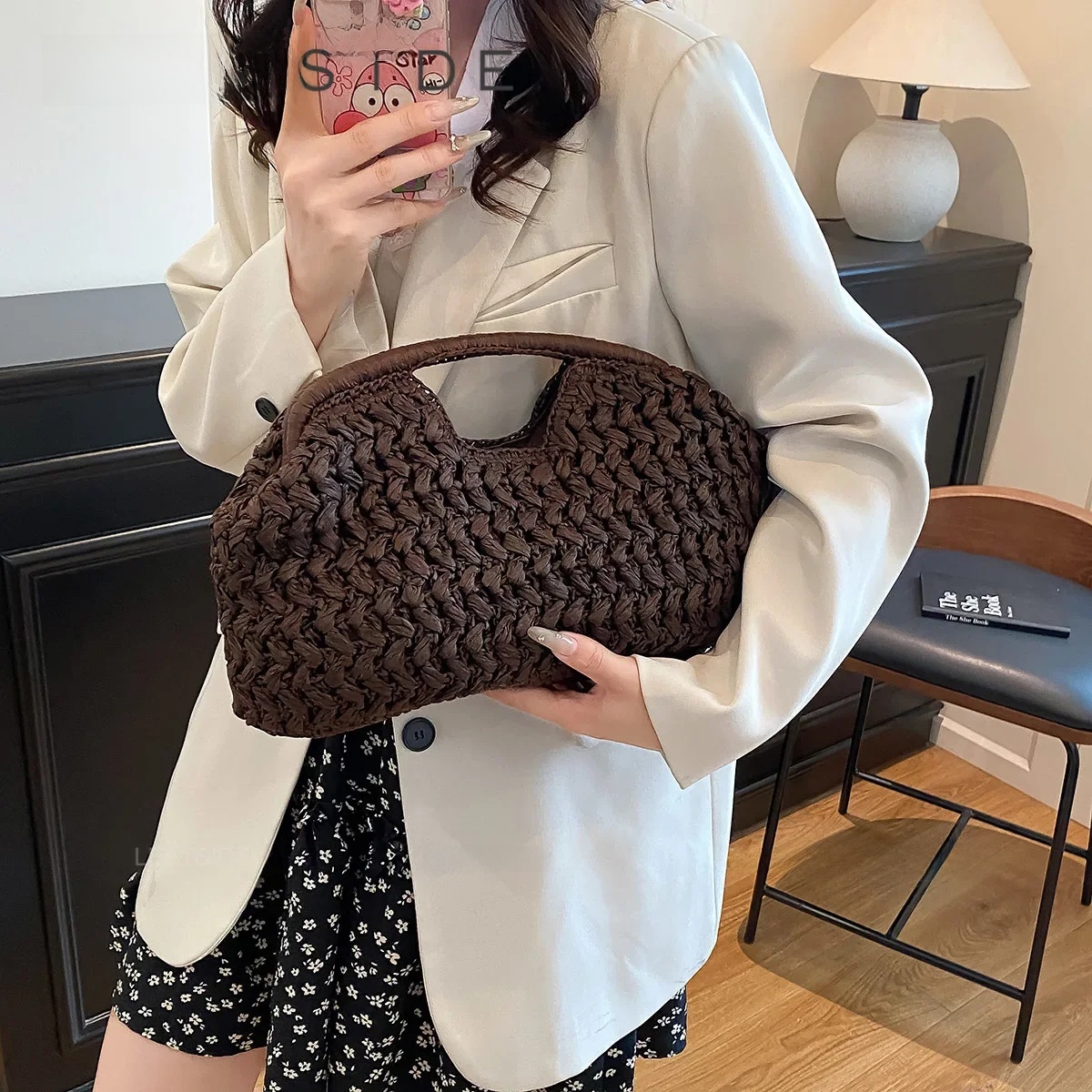 LEFTSIDE Weave Straw Shoulder  - Luxury Beach Bags Ysl ulasan dan harga