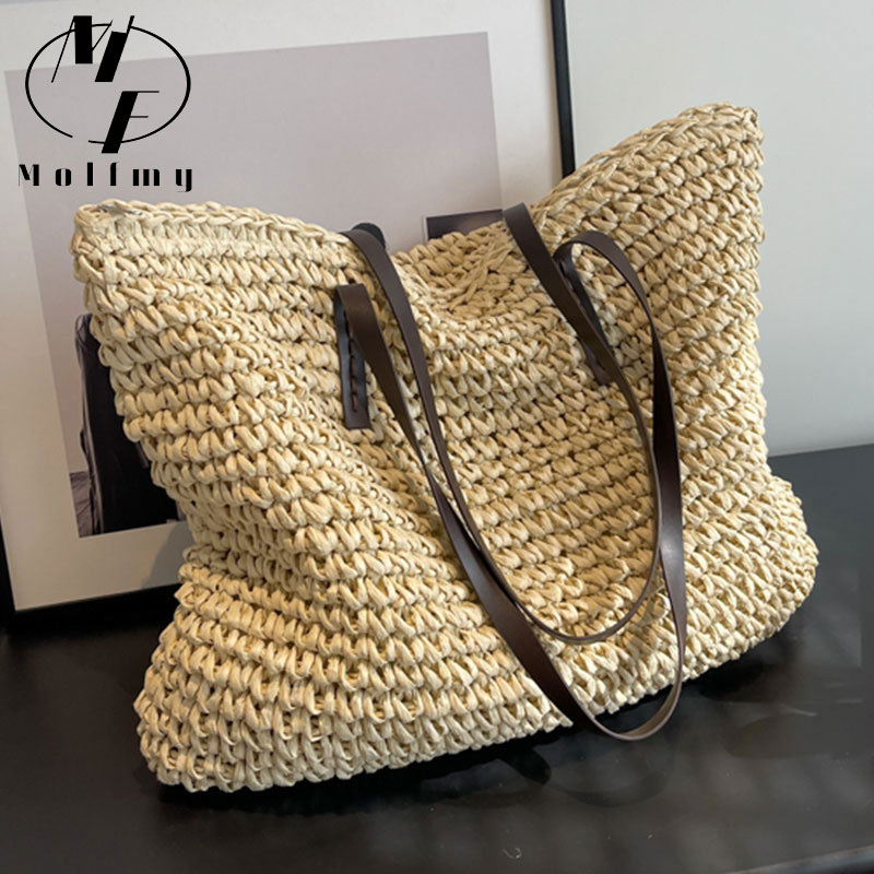 Straw Woven Tote Bags Casual L - Luxury Bags Reseller ulasan dan harga