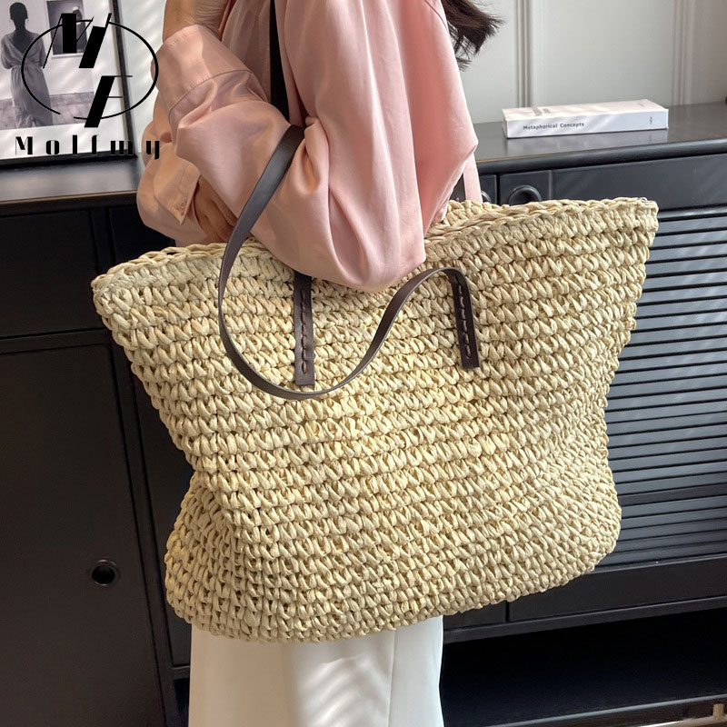 Straw Woven Tote Bags Casual L - Luxury Bags Reseller ulasan dan harga
