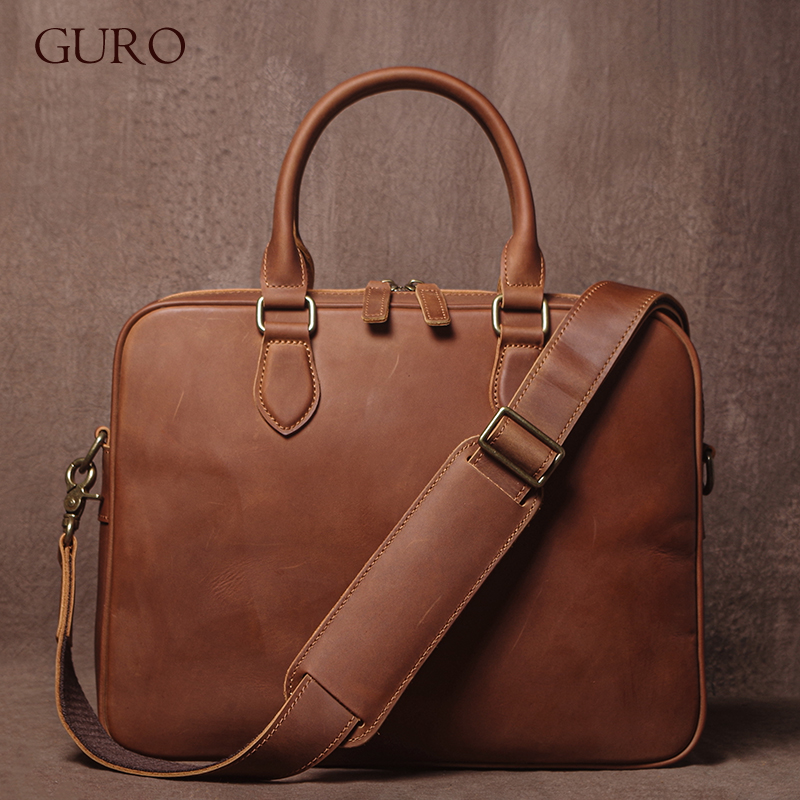 GURO Men Crazy Horse Cowhide B - Luxury Bags For Laptop ulasan dan harga